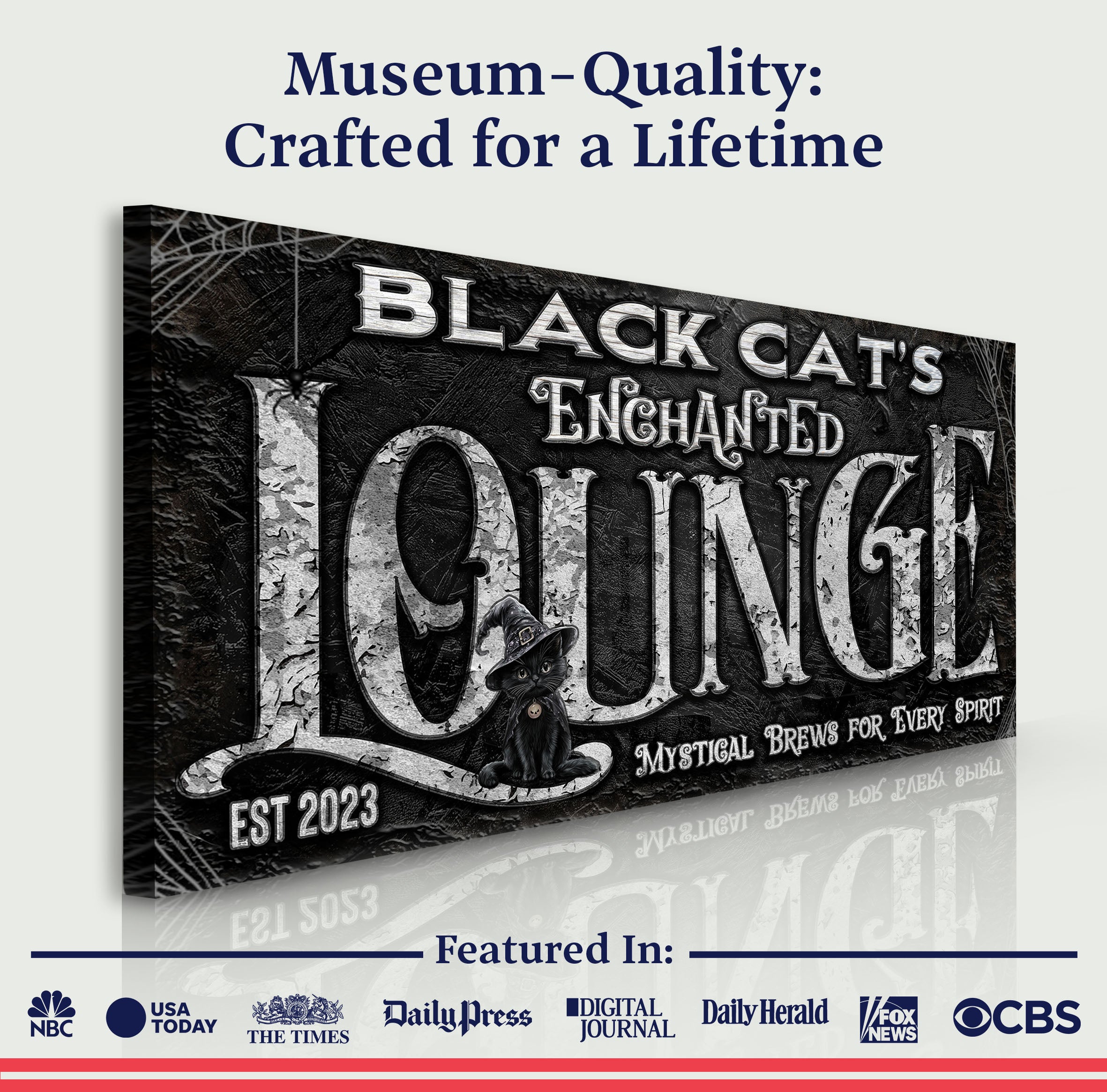 Black Cat's Enchanted Lounge Halloween Sign by Tailored Canvases
