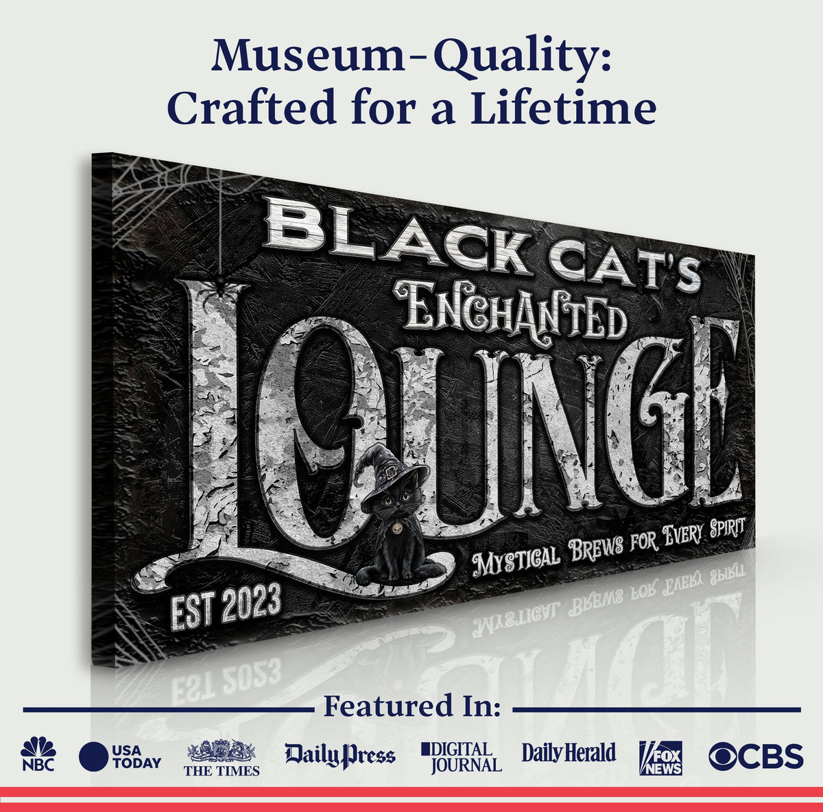 Black Cat's Enchanted Lounge Halloween Sign by Tailored Canvases