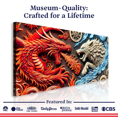 Museum-quality canvas detail, 3D Dragon and Wolf Wall Art V canvas by Tailored Canvases