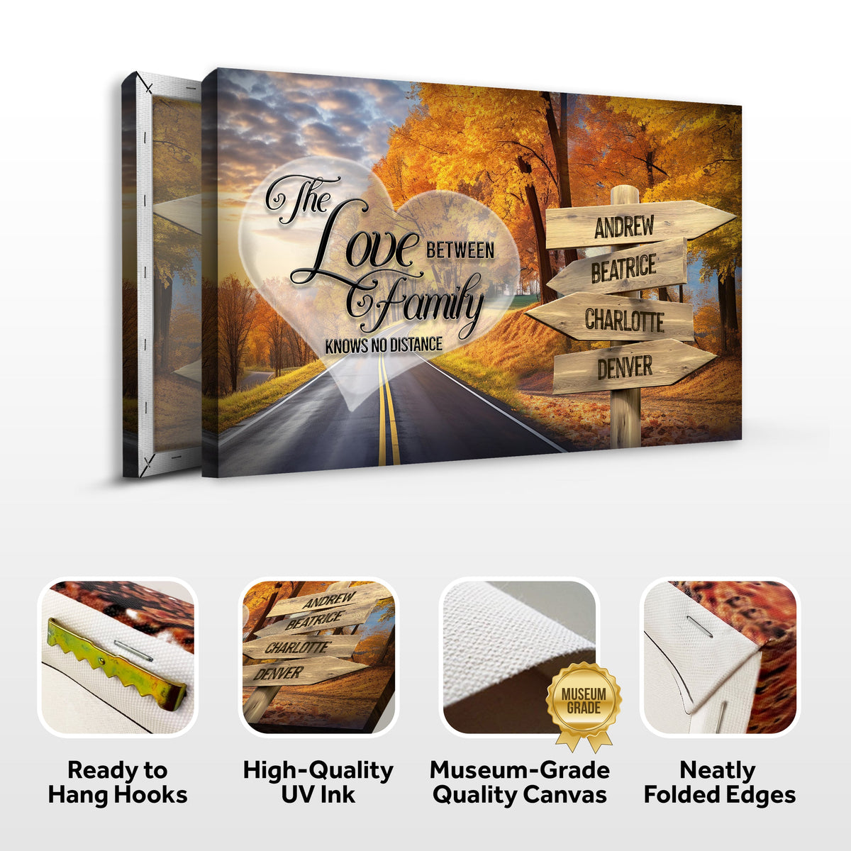Love Between Family Names Sign by Tailored Canvases