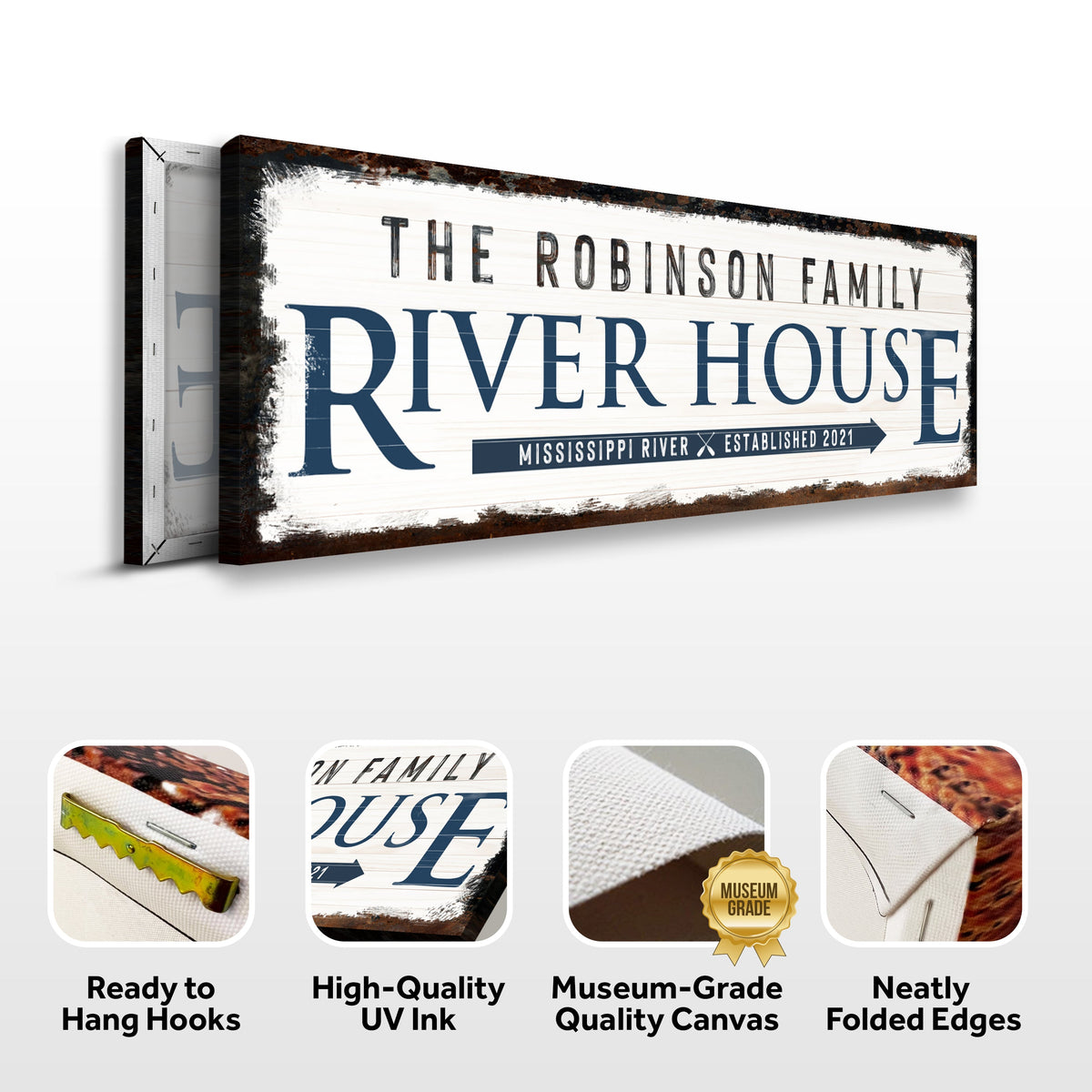 Family River House Arrow Sign by Tailored Canvases
