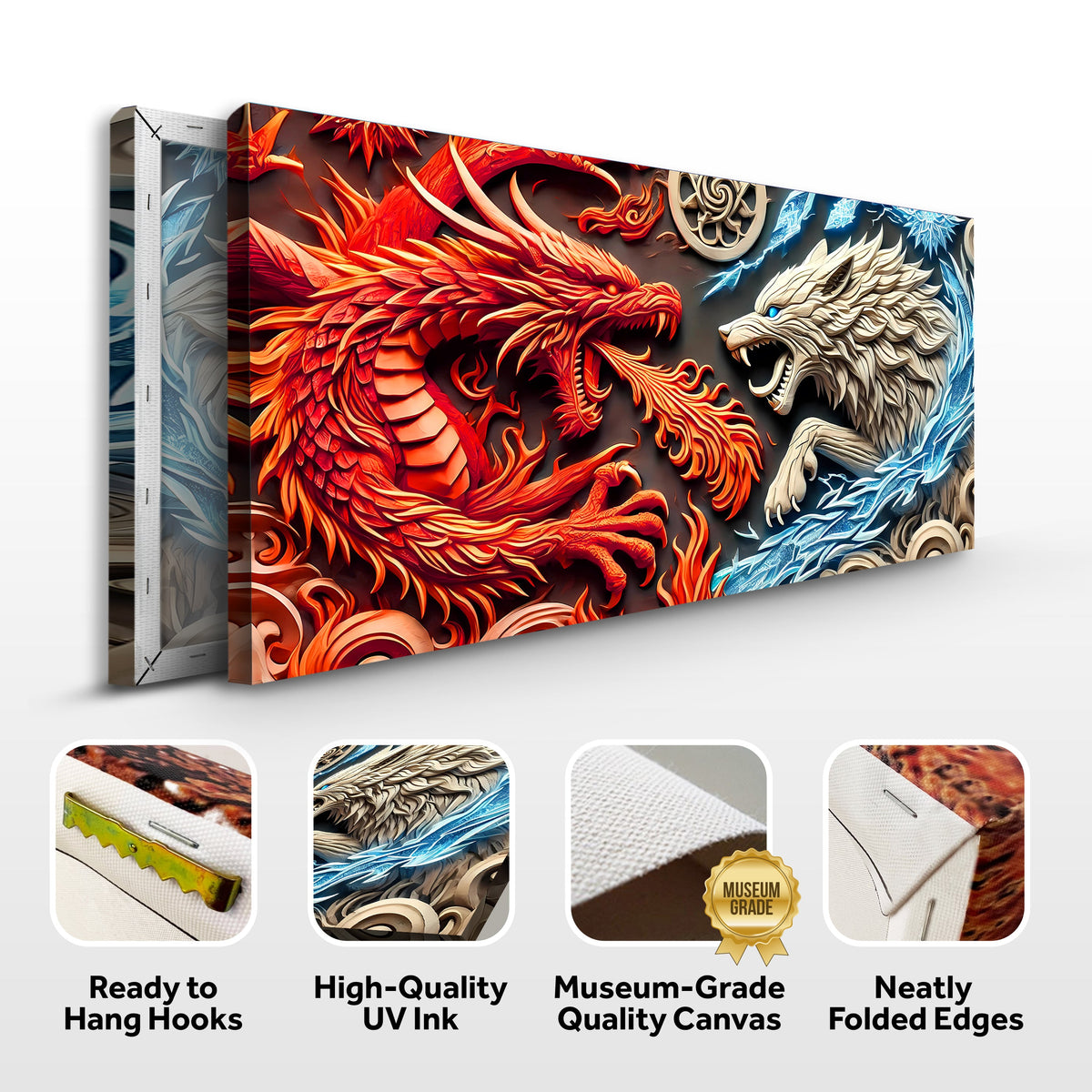 3D Dragon and Wolf Wall Art V canvas by Tailored Canvases