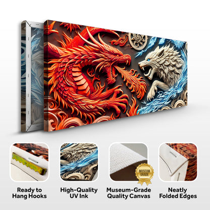 3D Dragon and Wolf Wall Art V canvas by Tailored Canvases