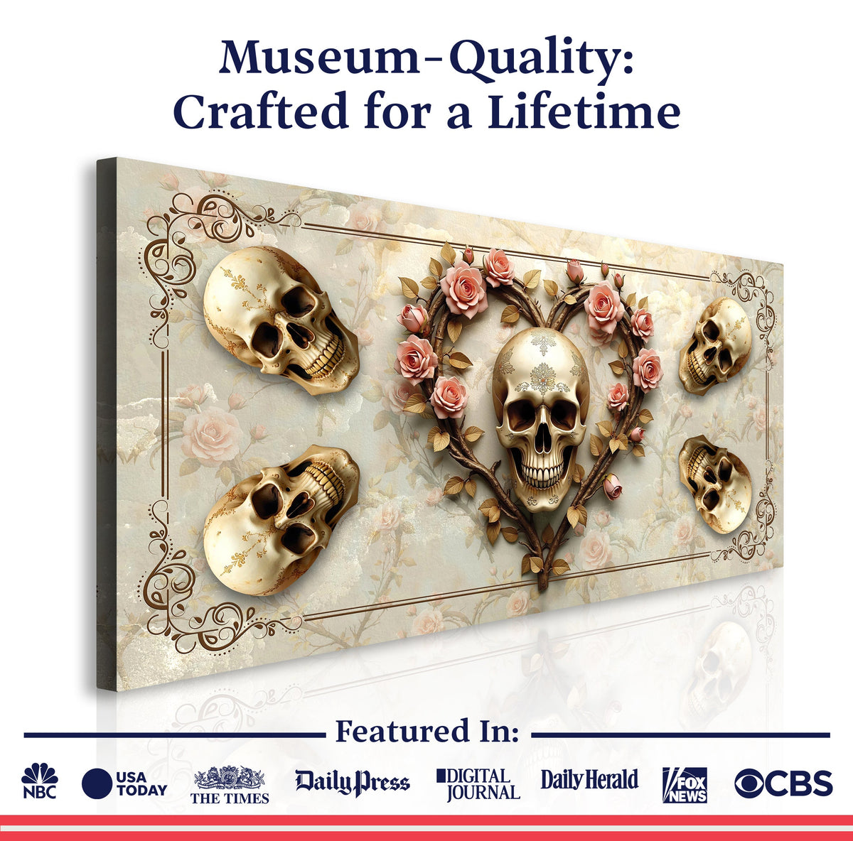 Museum-quality canvas detail, 3D Vintage Skull Wall Art canvas by Tailored Canvases