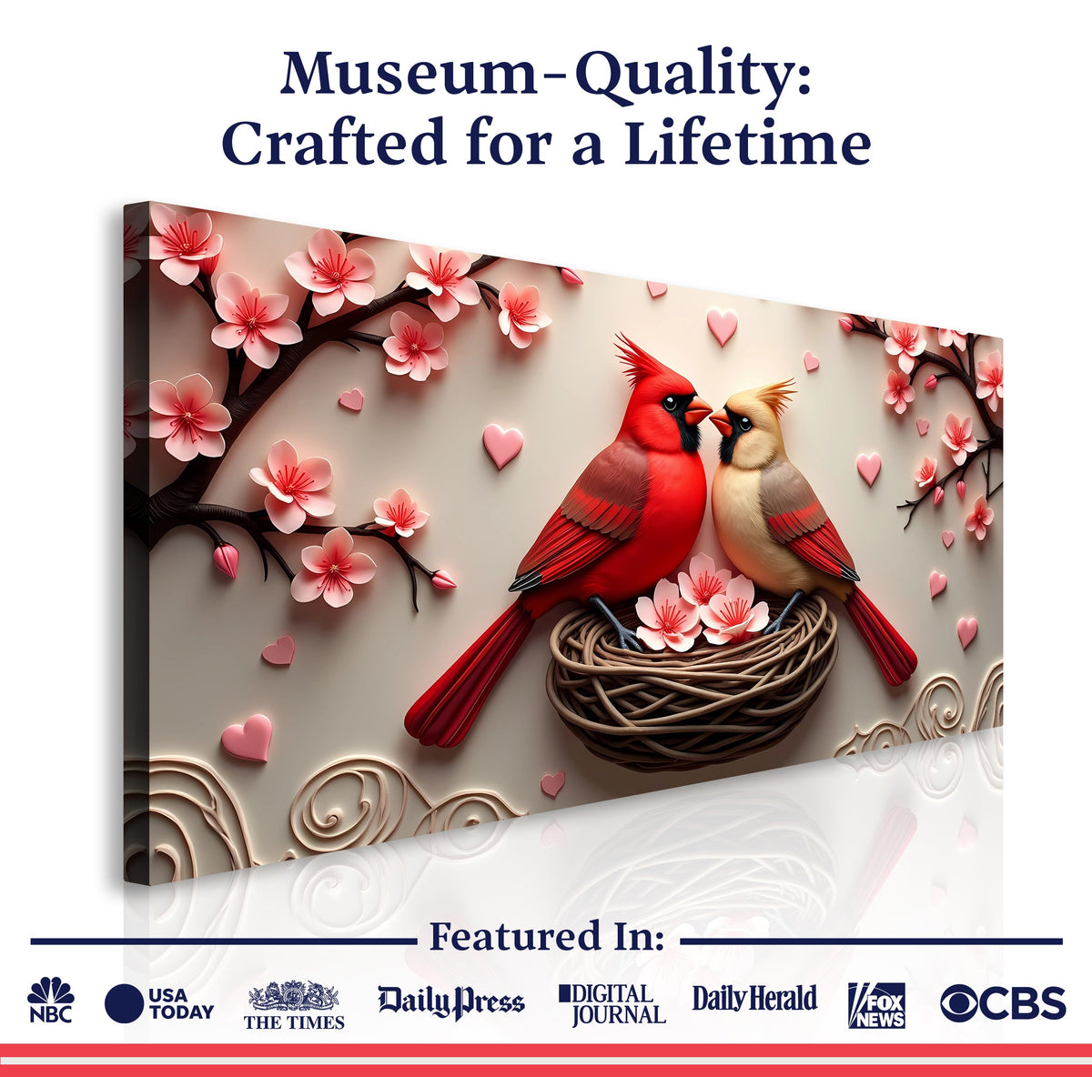 Museum-quality canvas detail, 3D Cardinals Wall Art VI canvas by Tailored Canvases