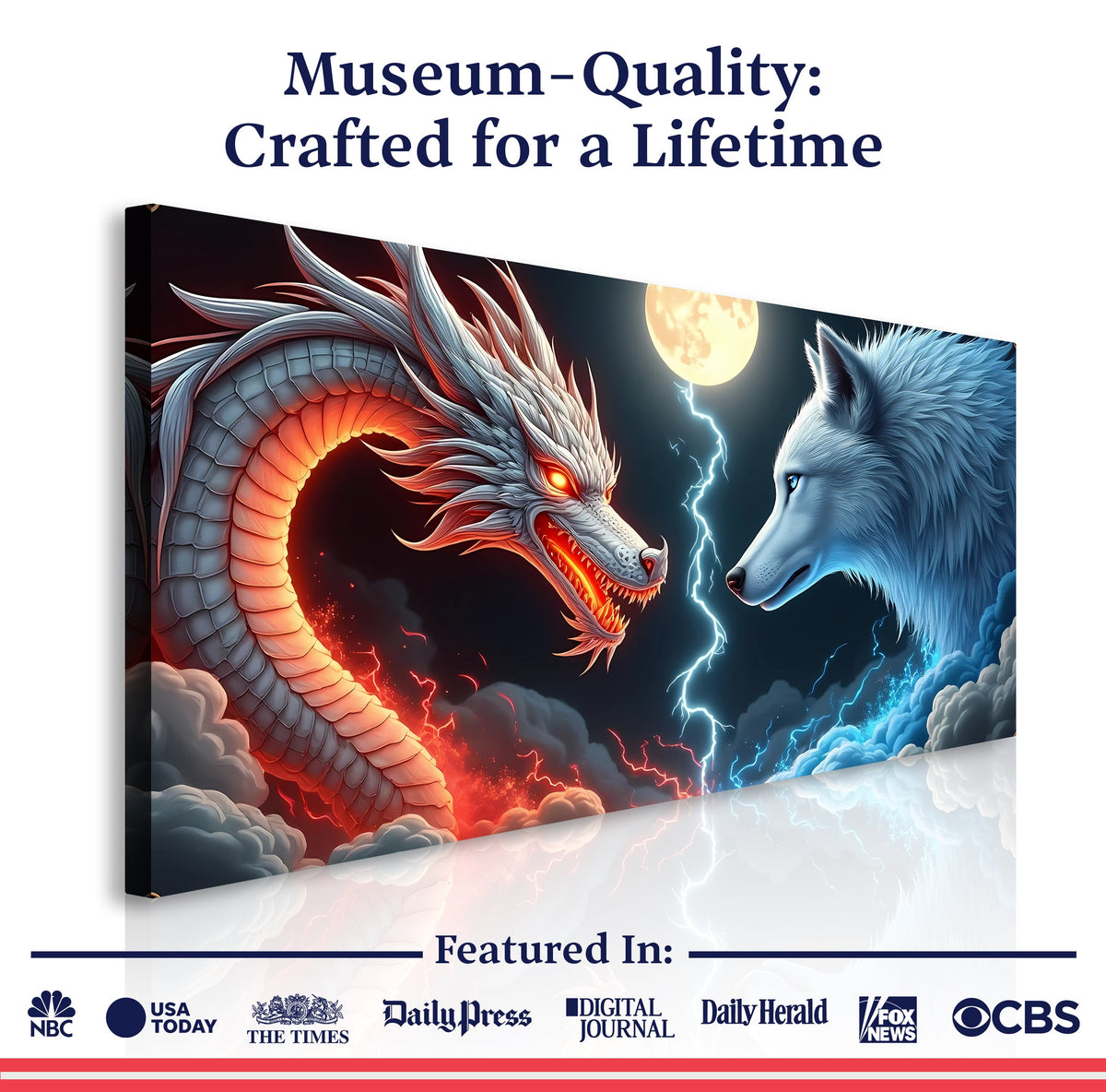 Museum-quality canvas detail, 3D Dragon and Wolf Wall Art III canvas by Tailored Canvases