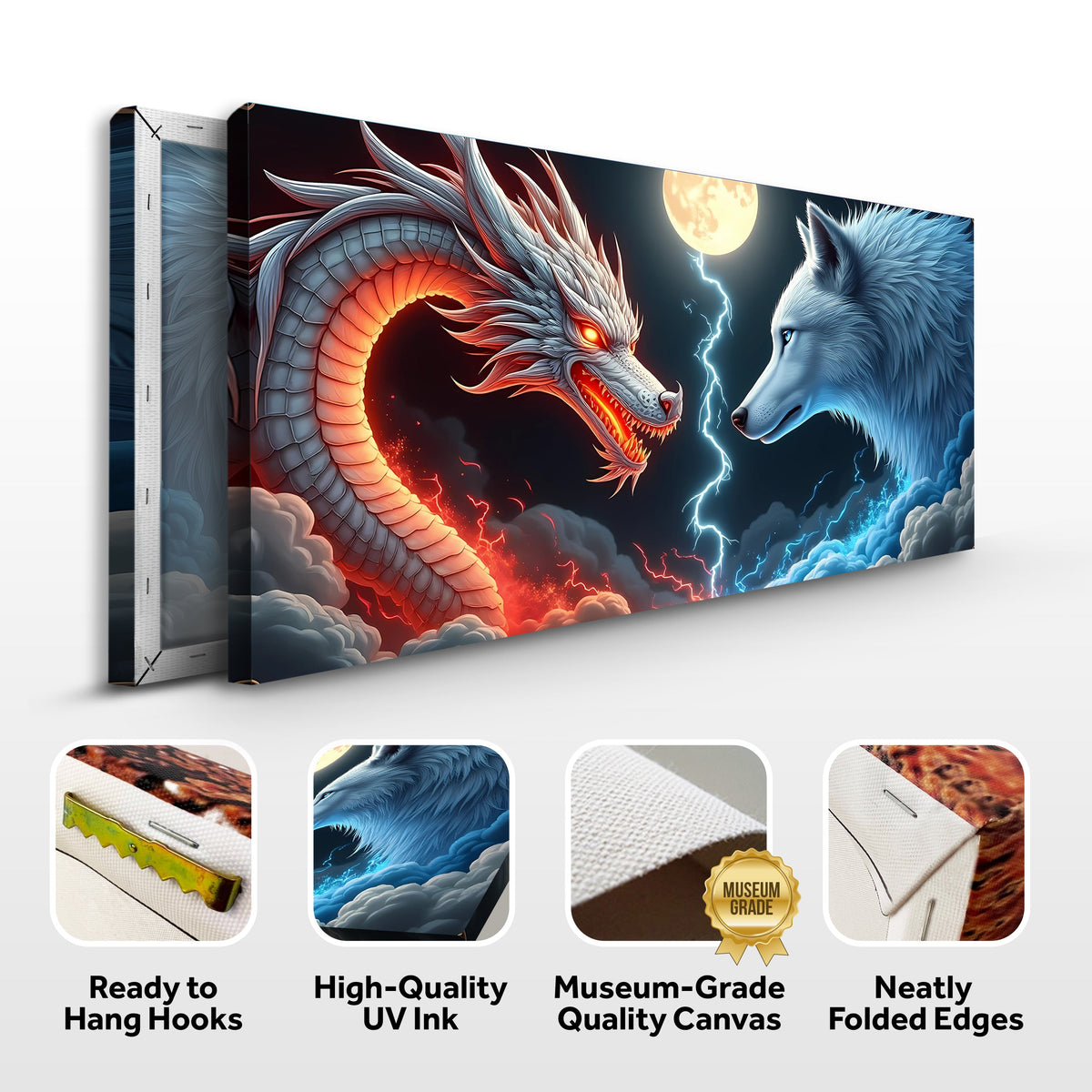 3D Dragon and Wolf Wall Art III canvas by Tailored Canvases, view 2