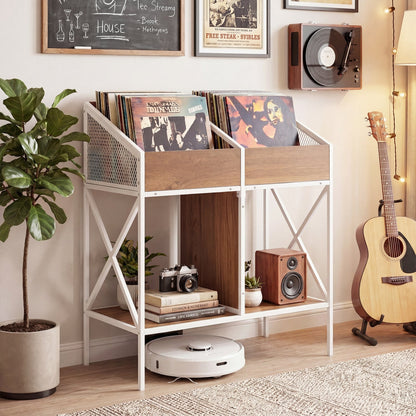 Industrial Vinyl Record Storage Rack with Metal Frame by DirectDeals