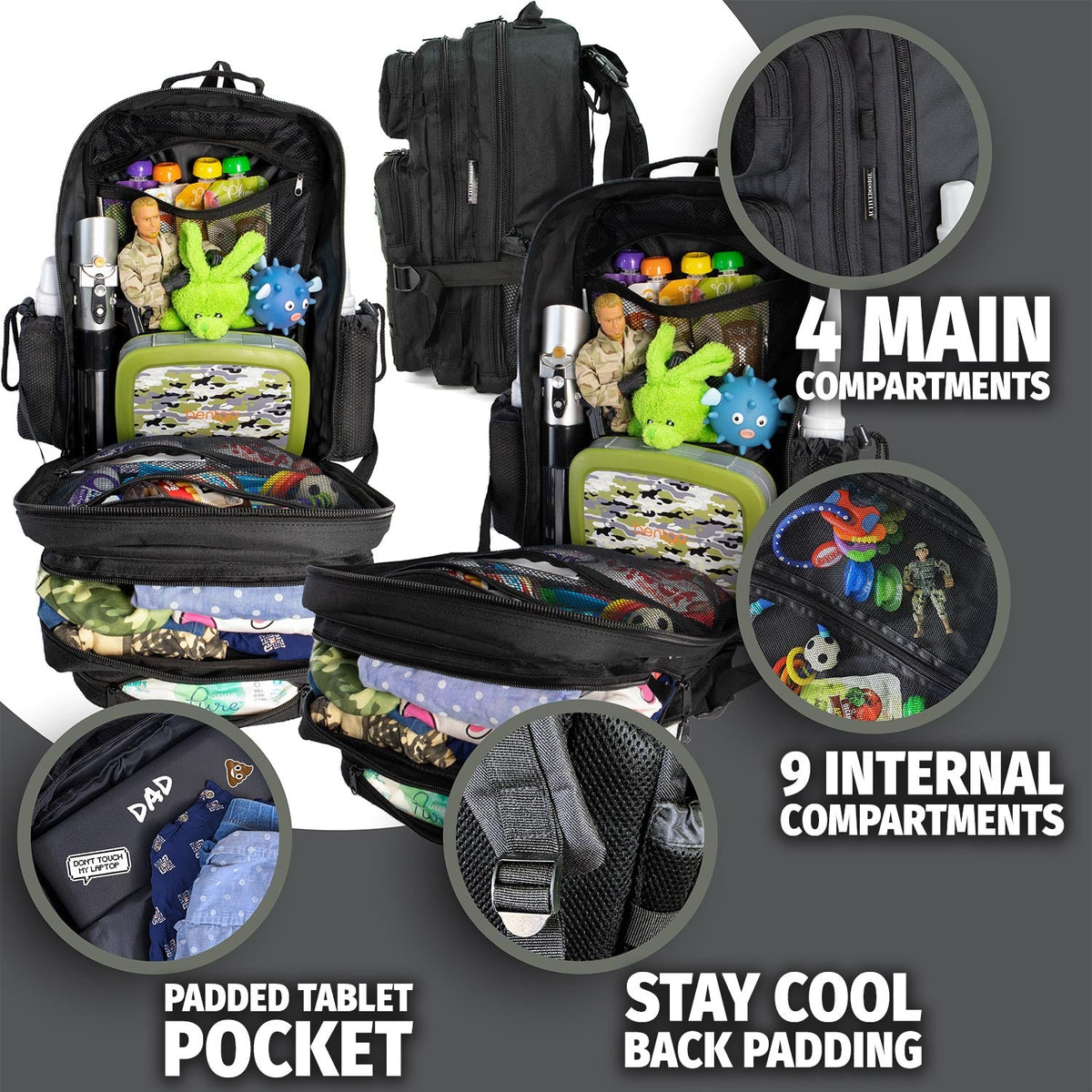 JUG 30L Dad Diaper Bag Backpack - Black by Active Doodie Gear­®