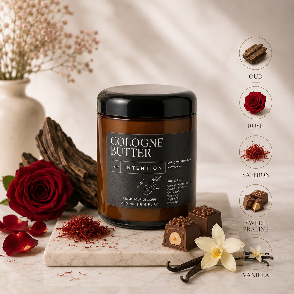 INTENTION – Luxury Fragrance Body Butter | Oud, Rose & Vanilla Cologne Scent Moisturizing Skin Butter | Cologne Butter by CB