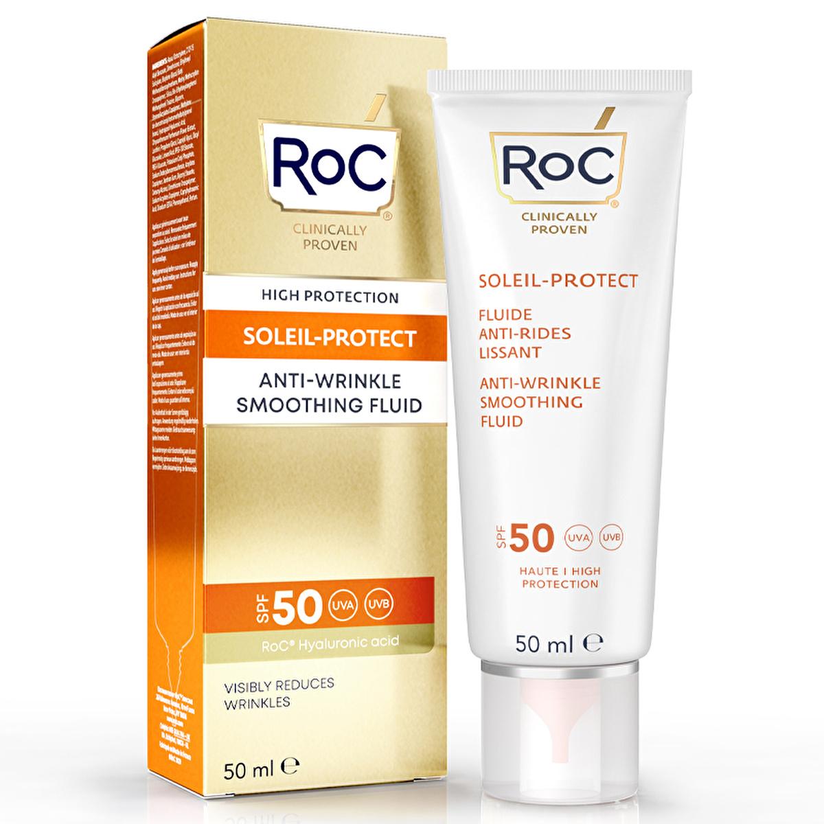RoC Anti-Wrinkle Sunscreen SPF50+ - Hyaluronic Acid Face Sunscreen for UVA UVB Protection & Youthful Skin | 50ml by Beauty Care Bag