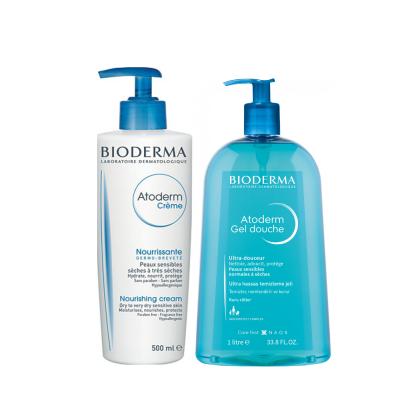Bioderma Atoderm Skincare Set for Dry, Sensitive Skin - Gentle Cleansing, Soothing, and Moisturizing Duo by Beauty Care Bag