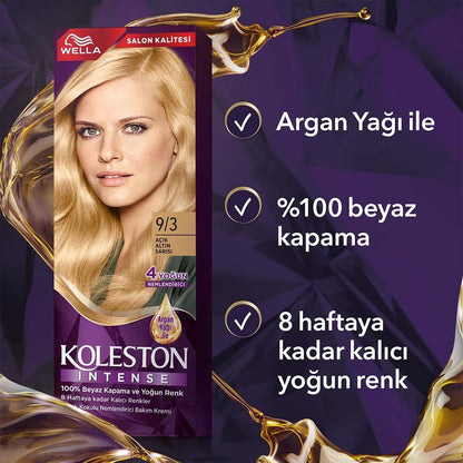 Wella Koleston Intense 9/3: Light Golden Blonde Hair Dye - 100% Gray Coverage, Argan Oil, and Long-Lasting Color by Beauty Care Bag