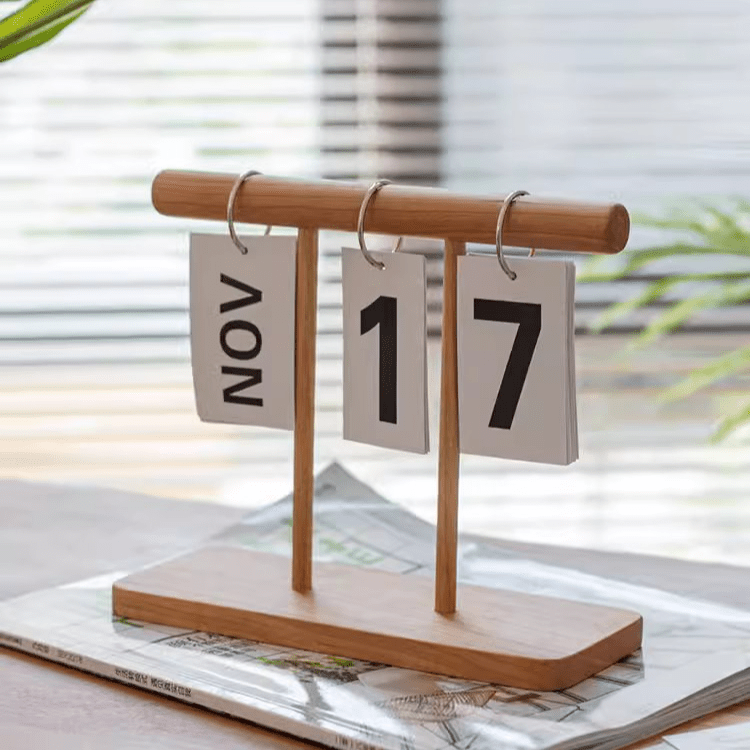 Page-Flipping Wooden Desktop Calendar by RusticReach