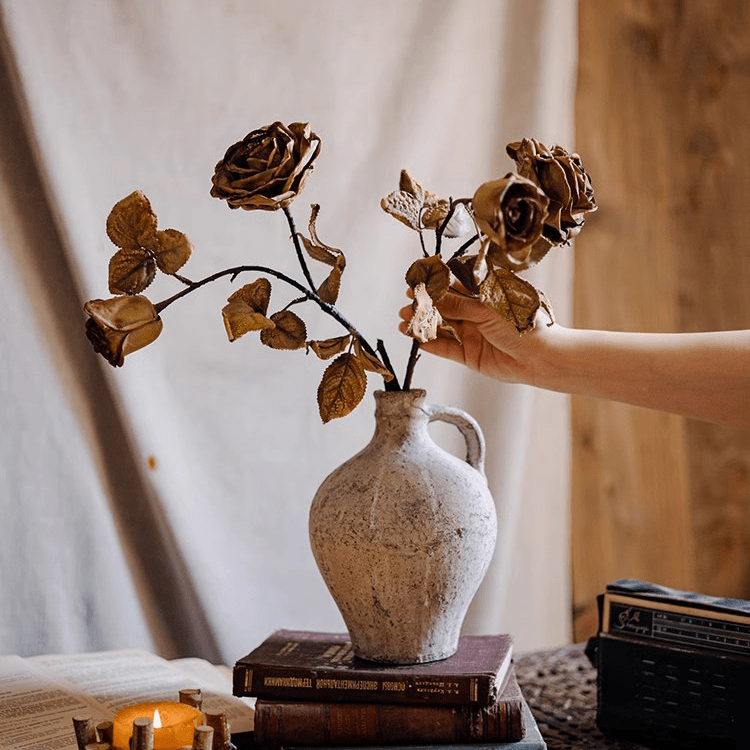 French Dried Look Faux Rose Stem 26" Tall by RusticReach