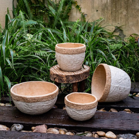 Rattan Pattern Edge Cement Planter by RusticReach