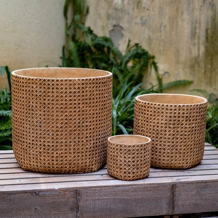 Rattan Texture Cement Planter by RusticReach