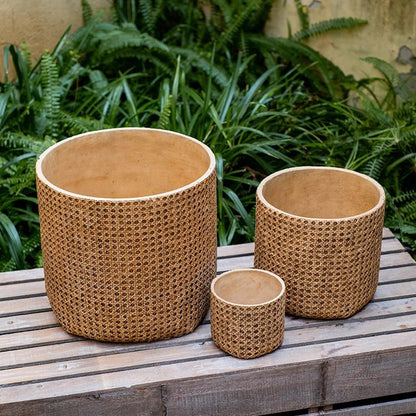 Rattan Texture Cement Planter by RusticReach
