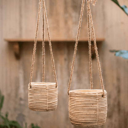 Faux Rattan Cement Hanging Planter by RusticReach