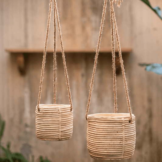 Faux Rattan Cement Hanging Planter by RusticReach