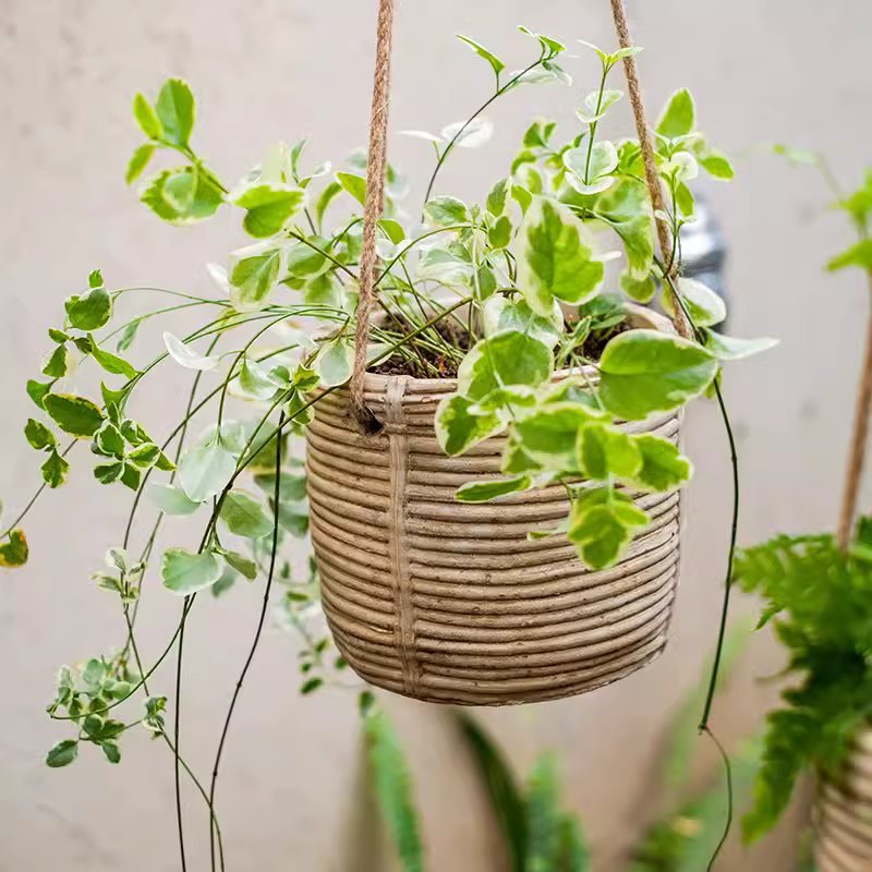Faux Rattan Cement Hanging Planter by RusticReach