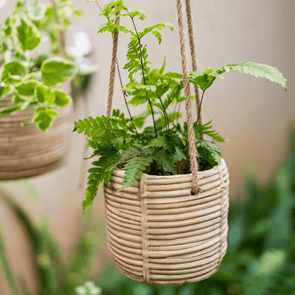 Faux Rattan Cement Hanging Planter by RusticReach