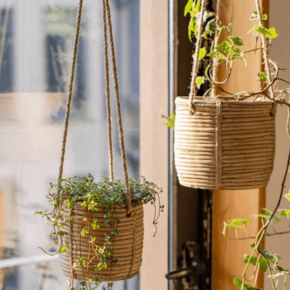Faux Rattan Cement Hanging Planter by RusticReach
