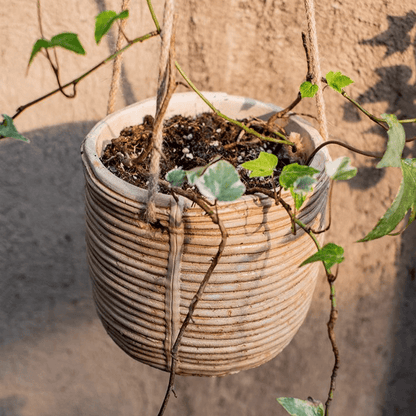 Faux Rattan Cement Hanging Planter by RusticReach