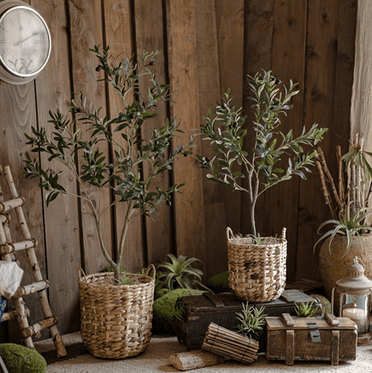 Natural Straw Round Basket with Handles by RusticReach