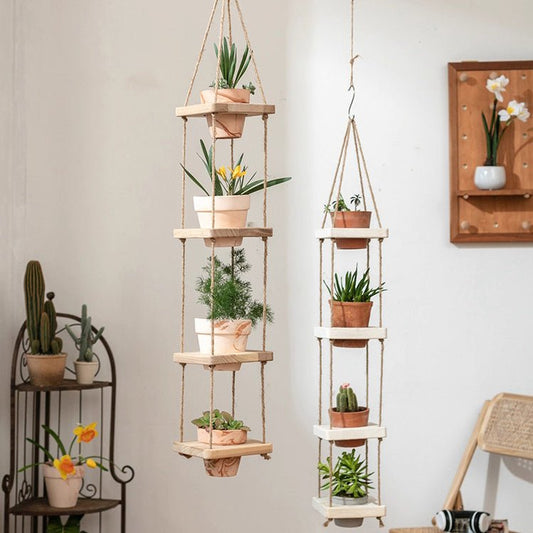Wooden Rope Hanging Plant Shelf by RusticReach