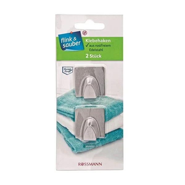 Flink & Sauber Stainless Steel Adhesive Hooks - Damage-Free Wall Mounted Hangers for Towels, Robes - Rustproof Bathroom Hooks by Beauty Care Bag