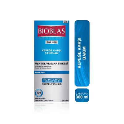 Bioblas Anti-Dandruff Shampoo for Men with Menthol & Apple Vinegar, 12.17 fl oz - Thermal Water & Zinc for Dandruff Control by Beauty Care Bag