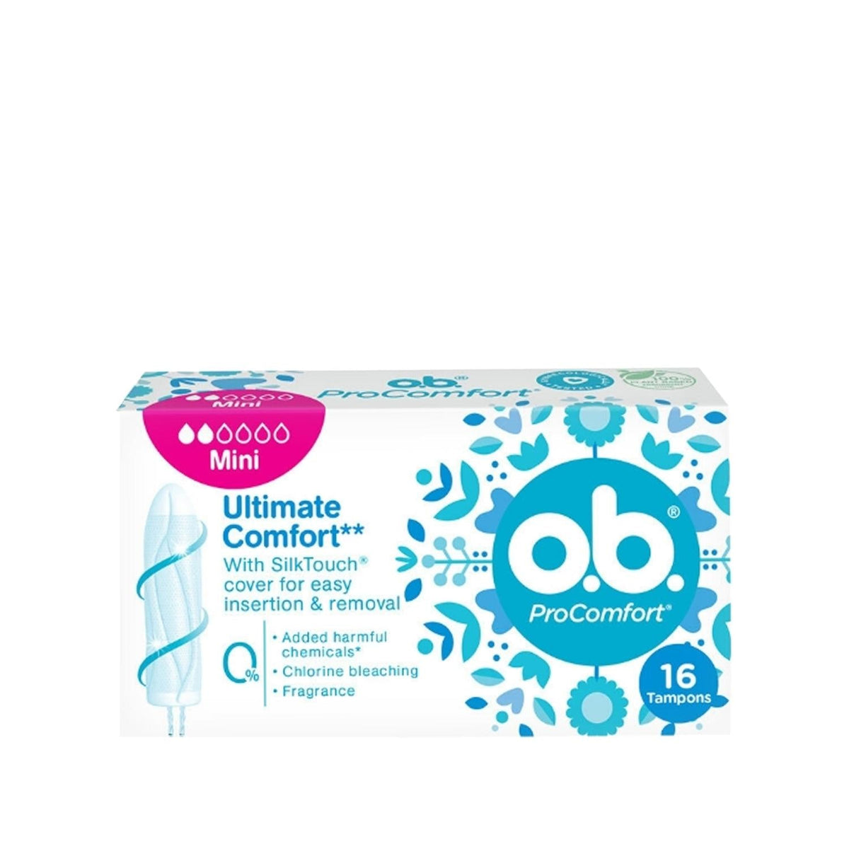 o.b. ProComfort Tampon Mini 16 Count - Compact Tampons for Light Flow Days with Enhanced Comfort by Beauty Care Bag