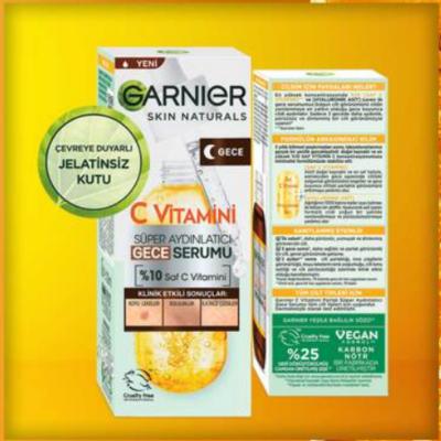 Garnier Vitamin C Serum - Anti-aging Night Serum for Brightening & Hydration, Vegan Skincare, 1.01 fl oz by Beauty Care Bag
