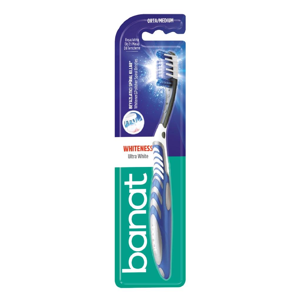 Banat Ultra White Medium Toothbrush for Stain Removal by Beauty Care Bag