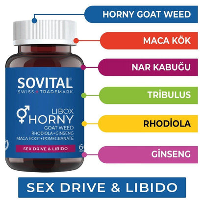 Sovital Libox Horny Dietary Supplement for Libido & Vitality - 60 Capsules, Ginseng & Horny Goat Weed Extract by Beauty Care Bag