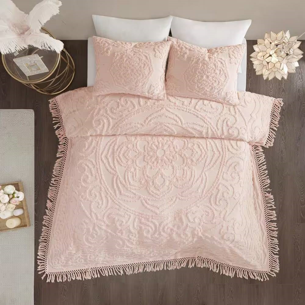 King 100-Percent Cotton Chenille Bedspread with Fringe Hem in Pink Blush by HomePacific