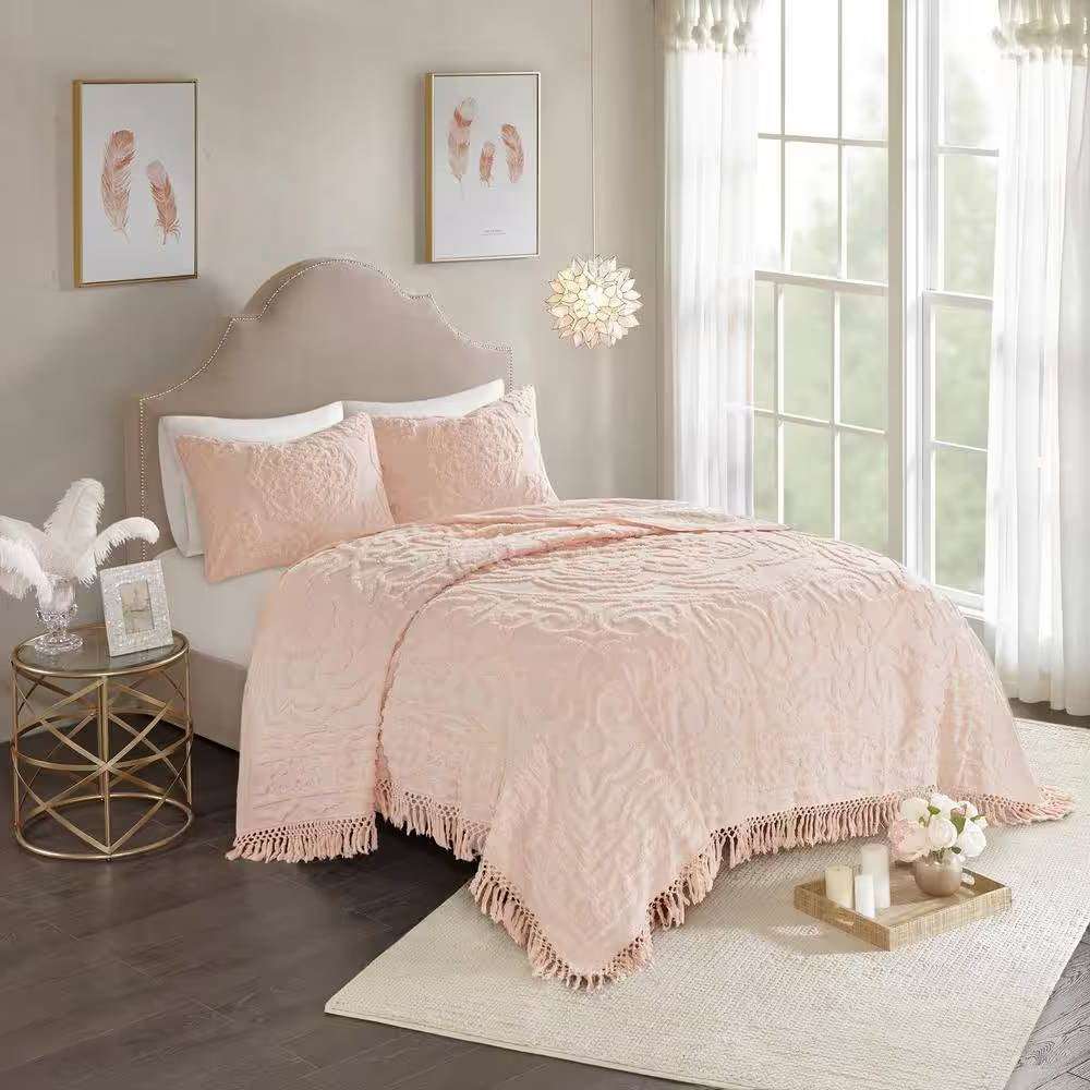King 100-Percent Cotton Chenille Bedspread with Fringe Hem in Pink Blush by HomePacific