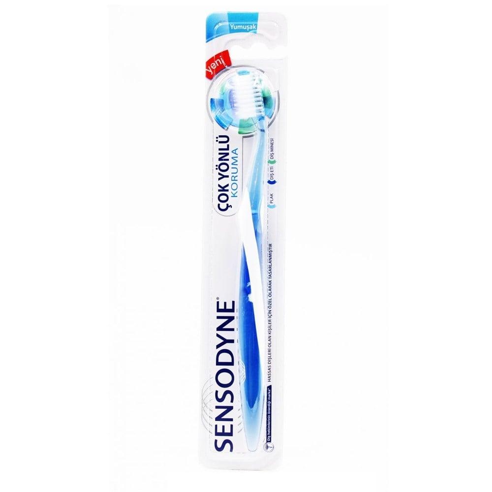 Sensodyne Multi-Directional Protection Toothbrush for Sensitive Teeth - Gentle on Gums, Effective Plaque Removal by Beauty Care Bag