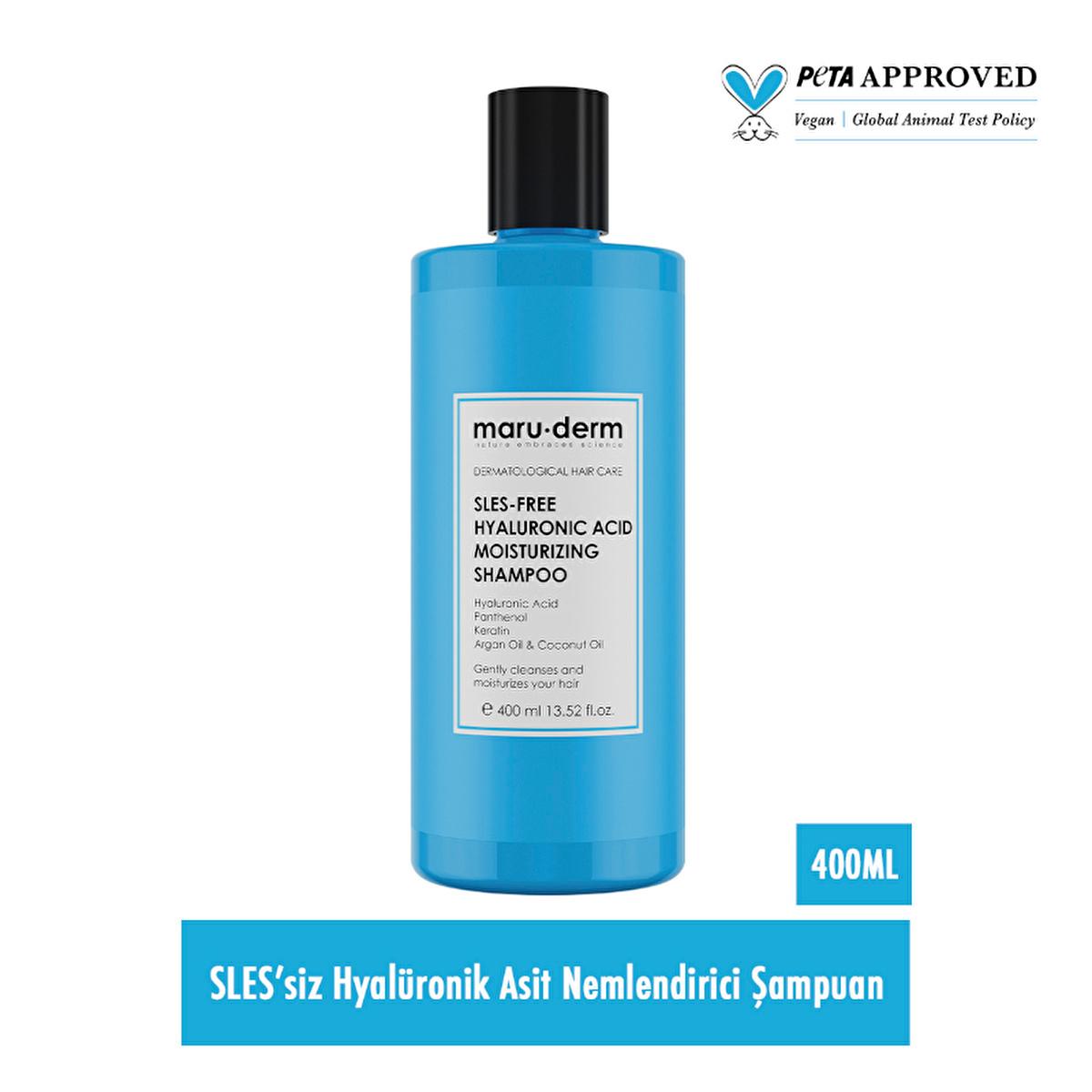 Maruderm Hyaluronic Acid Moisturizing Shampoo - Deep Hydration & Damage Repair - Sulfate-Free, Vegan Formula for Dry & Damaged Hair (13.53 fl oz) by Beauty Care Bag