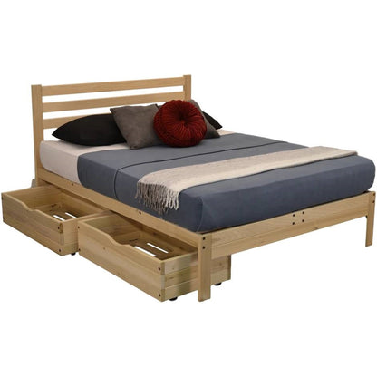 King size Solid Wood Platform Bed Frame with Slatted Headboard - Made in USA by HomePacific