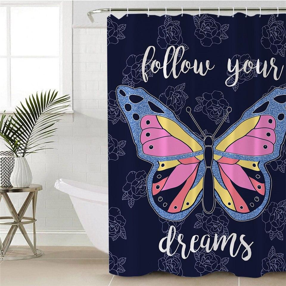 Follow Your Dream Butterfly Shower Curtain by Amethyst Hera