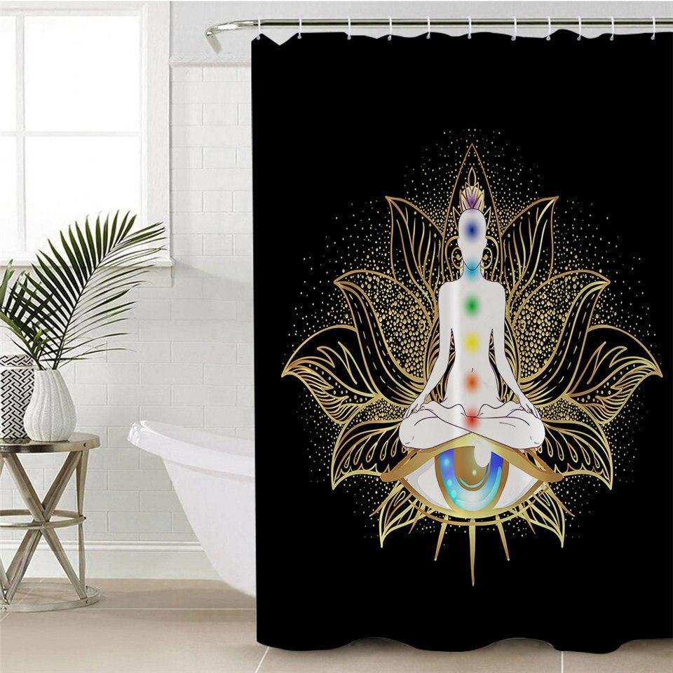 Spiritual Golden Buddha Shower Curtain by Amethyst Hera