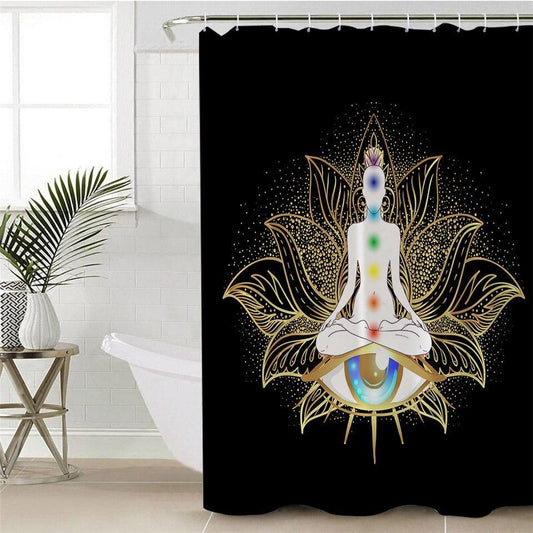 Spiritual Golden Buddha Shower Curtain by Amethyst Hera