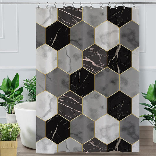 Grey Hues Marble Hexagons Shower Curtain by Amethyst Hera