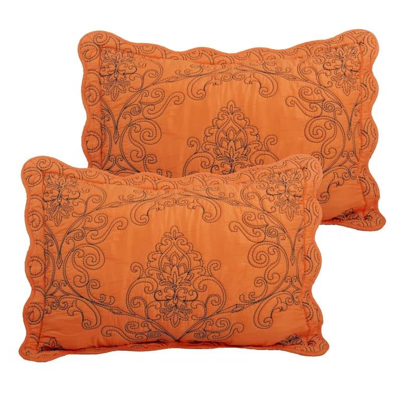 King size Orange Nectarine Damask Embroidered 4 Piece Oversized Bedspread Set by HomePacific