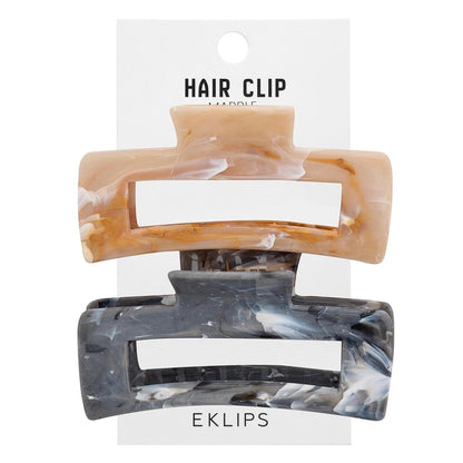 Eklips Marble Rectangular Hair Clips Set - Cream & Grey 2-Pack by Beauty Care Bag