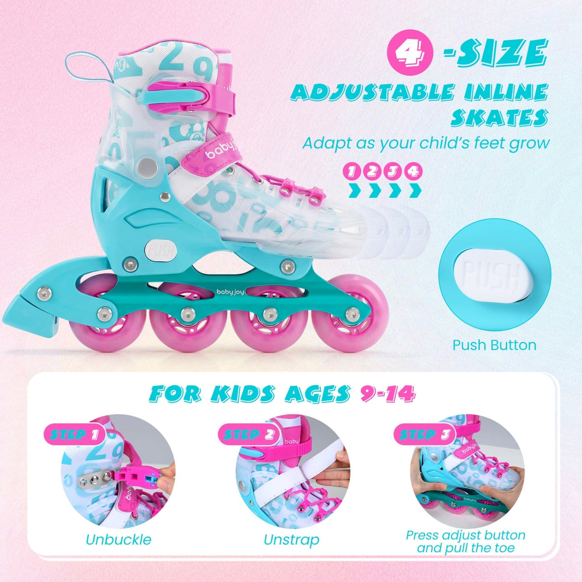Kids Inline Skates with Light Up Wheels for Beginners Ages 9-14 by GBruno Store