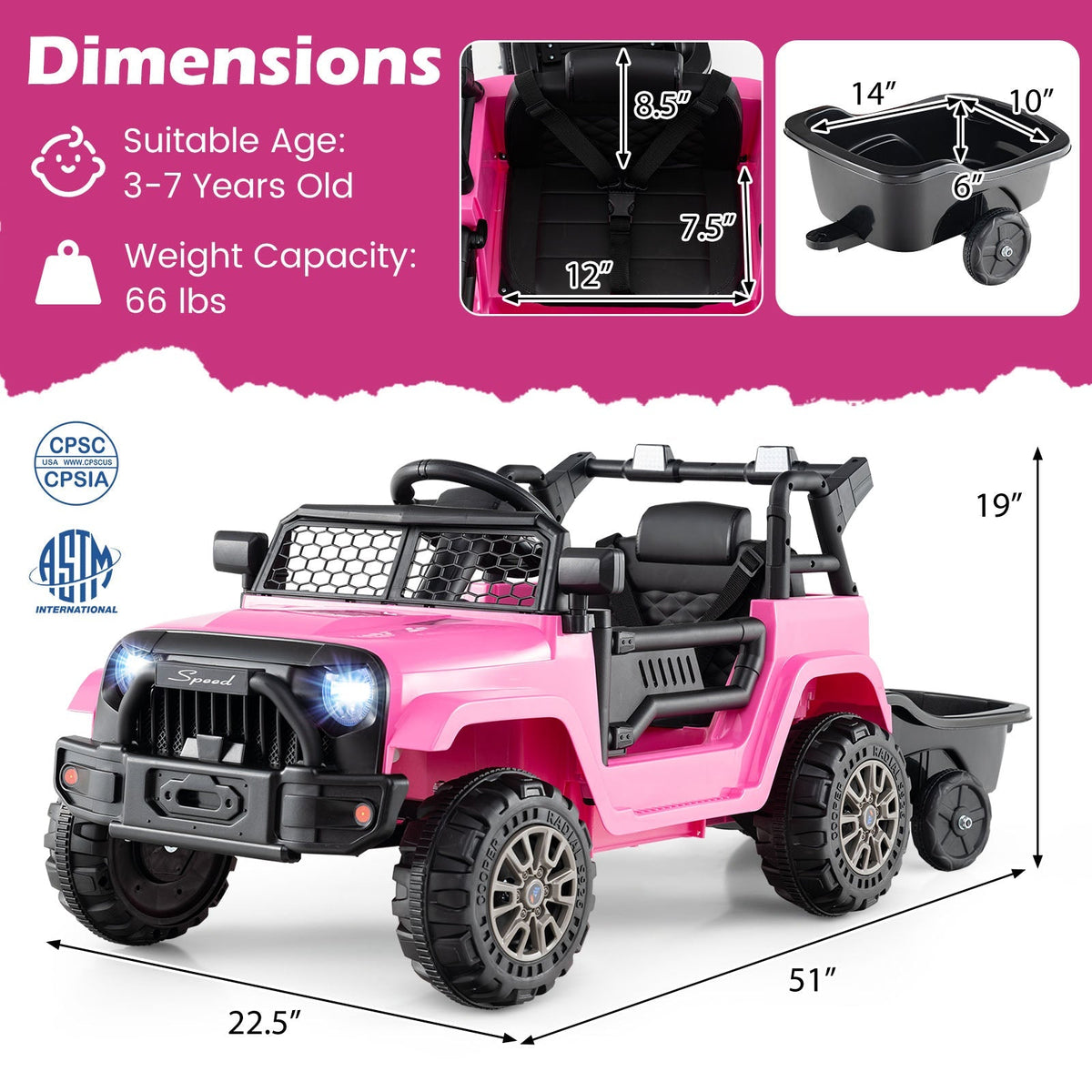 Kids Ride On UTV Car with Detachable Trailer 12V Battery Powered Ride On Truck by GBruno Store