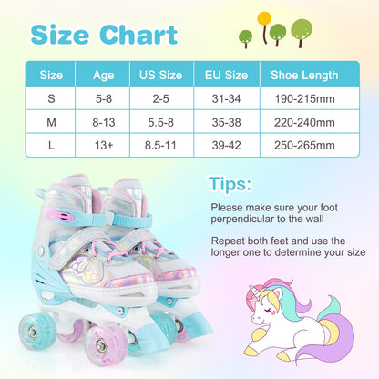 Kids Roller Skates 4 Sizes Adjustable Quad Skates with Light-up Wheels by GBruno Store
